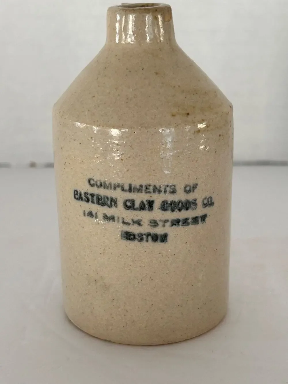 “Little Brown Jug” Miniature Stoneware Jug Eastern Clay Goods Co, Boston Ma.
